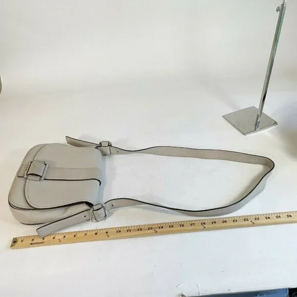 Michael Kors Women Maxine Crossbody Saddle Purse‎ Gray S Leather Buckle Magnetic - Picture 10 of 11